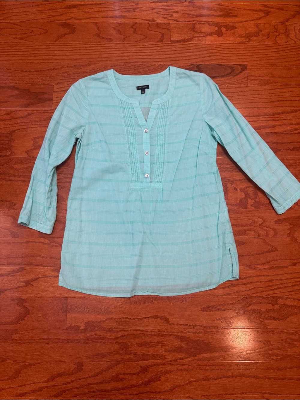 Green Blouse - Button-Front Pintuck Detail